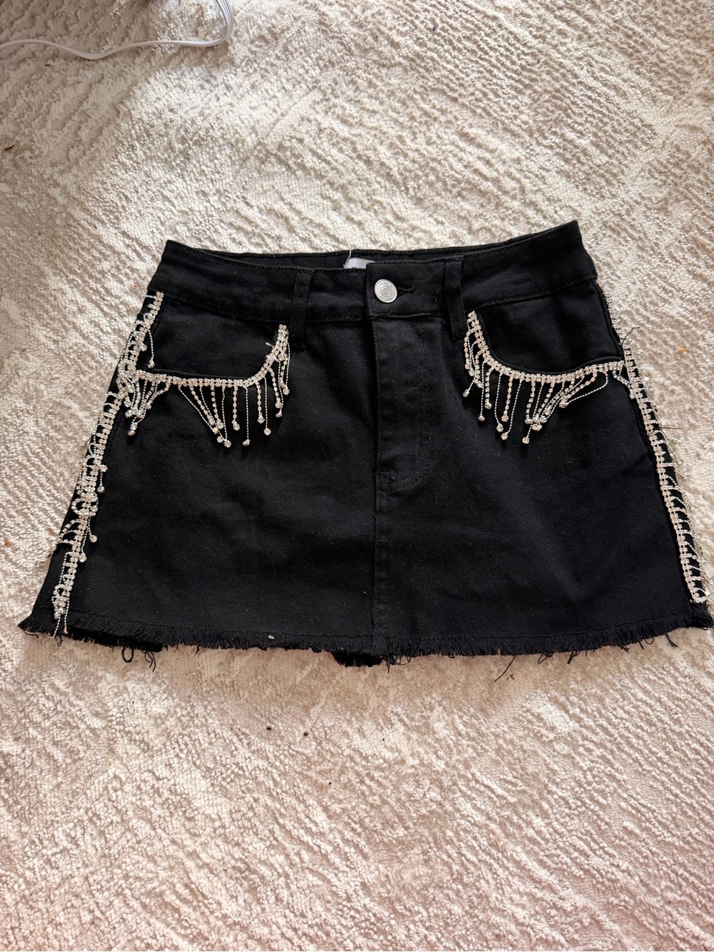 Rue21 Black Mini Skirt with Silver Beaded Fringe